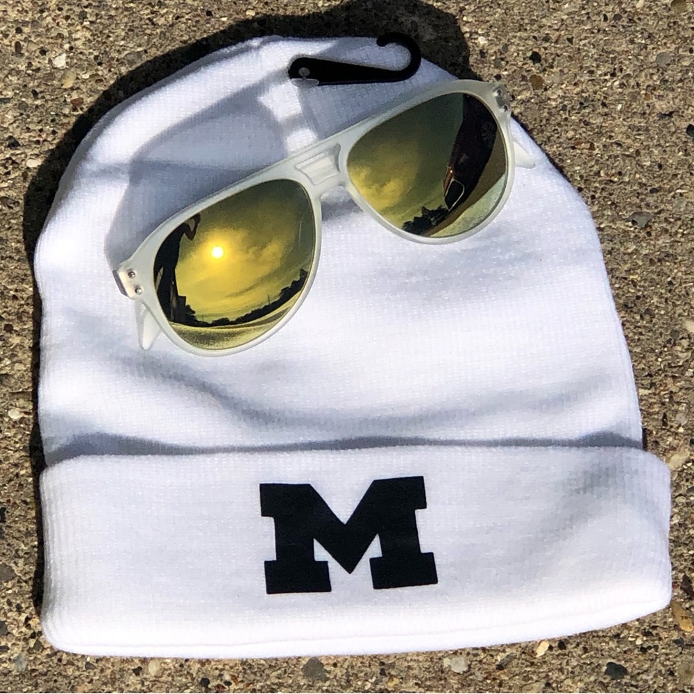 University of Michigan Beanie and  Mirrored Aviator Sunglasses - Yellow Lenses